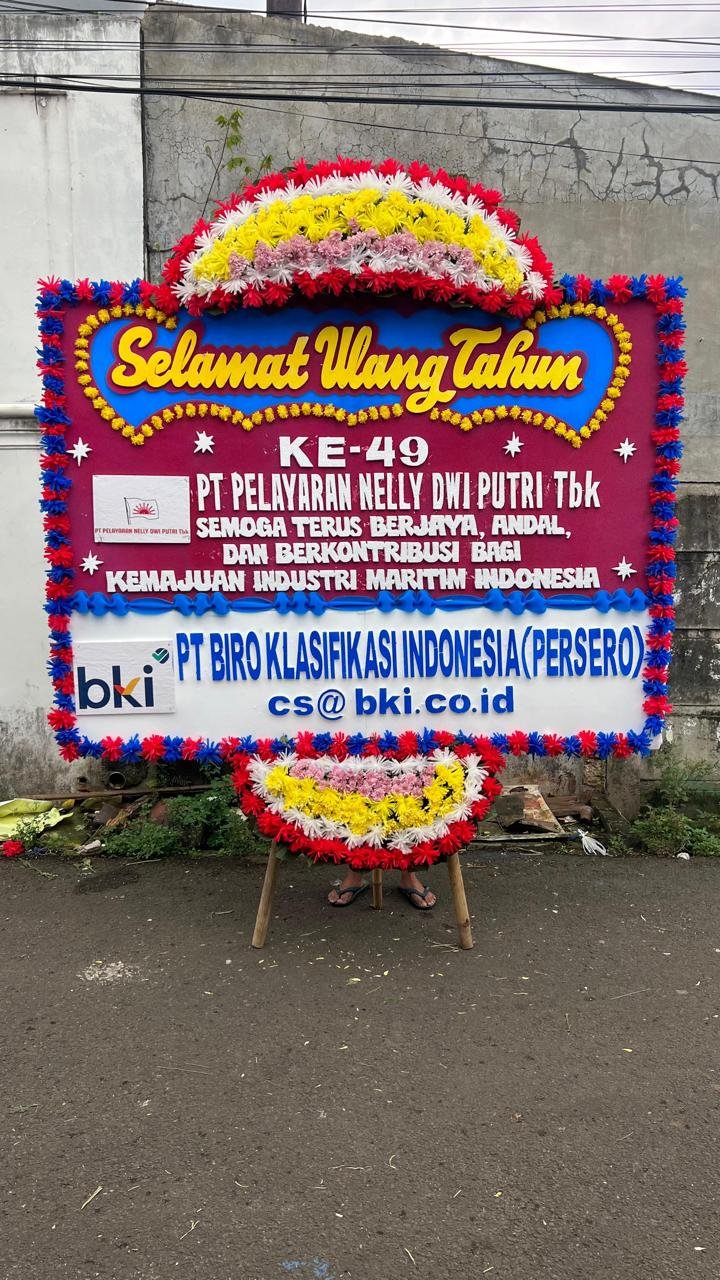 Papan bunga selamat ulang tahun ke-49 PT Pelayaran Nelly Dwi Putri Tbk dari PT Biro Klasifikasi Indonesia